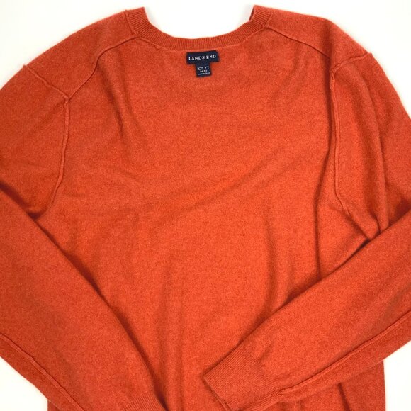 Men's Lands' End v-Neck 100% Cashmere Pullover Sweater Orange/Terracotta Sz XXL - Picture 15 of 16
